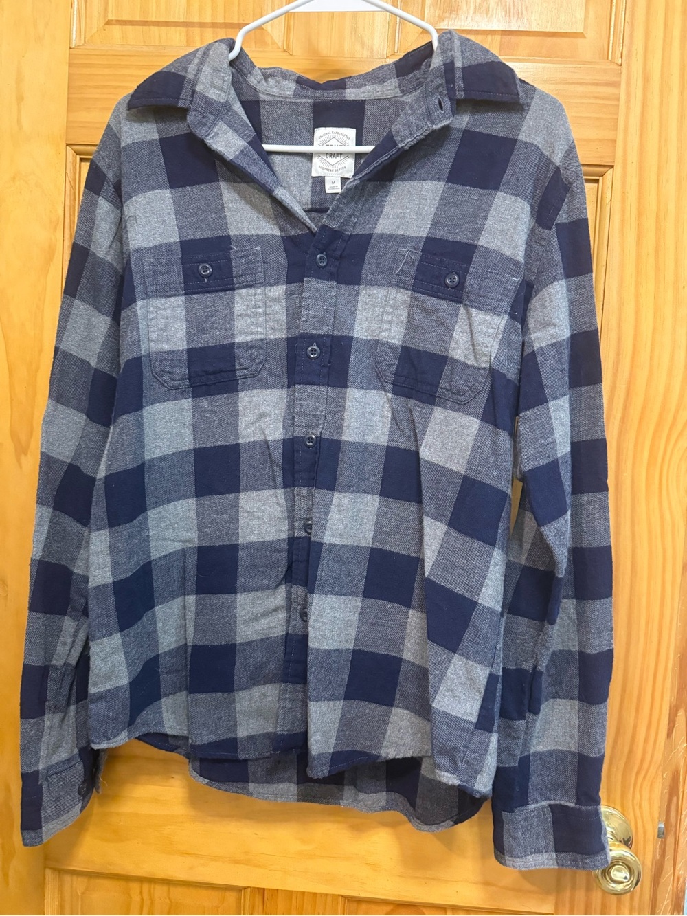 True Craft Denim-Look Plaid Shirt in Blue and Gray size M